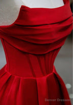 Stylish Red Satin Backless Pleated A Line Evening Gown Prom Dress
