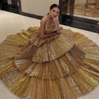 Stylish Golden Tiered Ball Gown Long Evening Party Dress