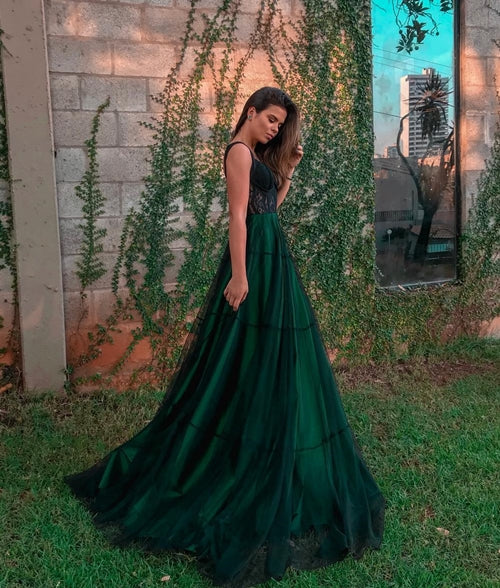 Stylish Green Tulle Long Prom Dress, Green Evening Dress