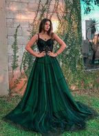 Stylish Green Tulle Long Prom Dress, Green Evening Dress