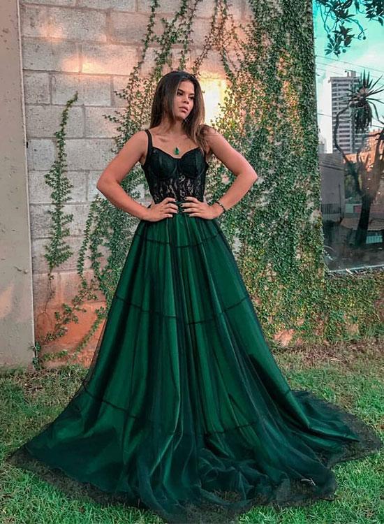 Stylish Green Tulle Long Prom Dress, Green Evening Dress