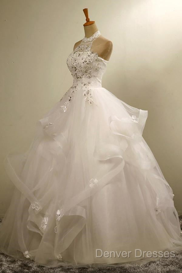 Stylish Halter Floor-Length Organza Wedding Dress With Appliques Beading Secondary image