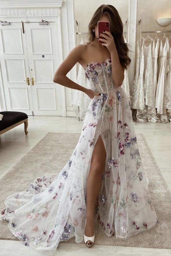 Stylish Lace Long A Line Prom Dress Evening Dress