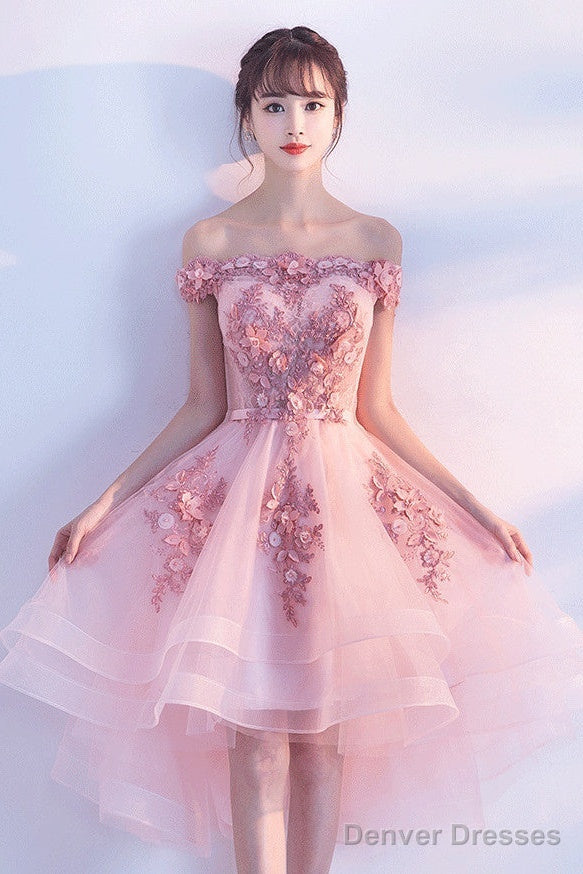 Stylish Pink Off The Shoulder Homecoming Dress, Lovely Pink Party Dress