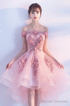 Stylish Pink Off The Shoulder Homecoming Dress, Lovely Pink Party Dress