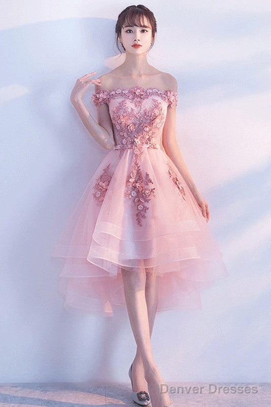 Stylish Pink Off The Shoulder Homecoming Dress, Lovely Pink Party Dress Main image