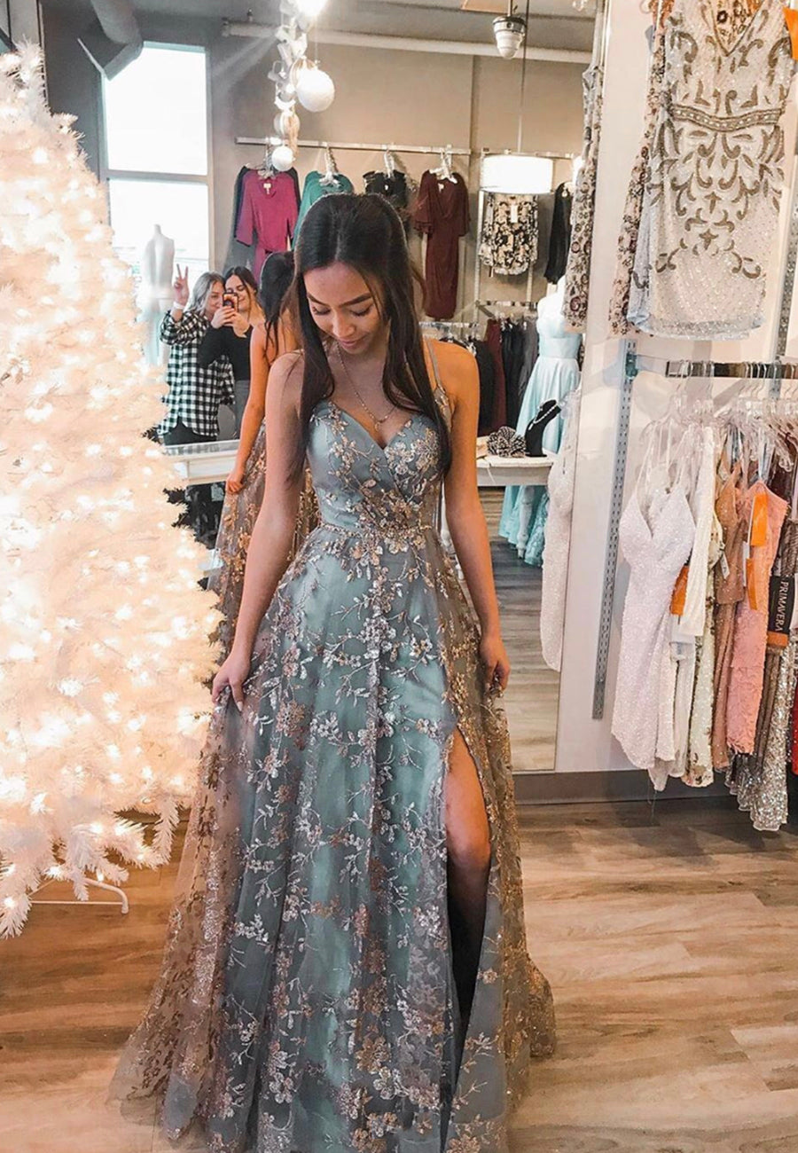 Stylish Tulle Sequins Long Prom Dress, A-Line Formal Graduation Dress