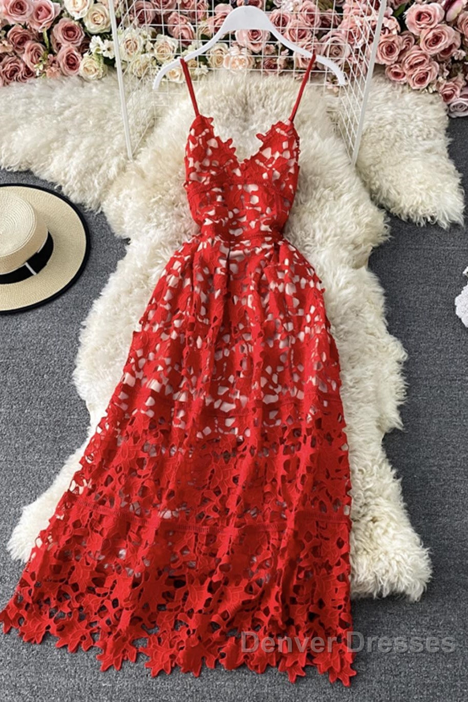 Stylish V Neck Lace Dress A Line Party Dress Long Prom Dress,Sexy Party Dress Secondary image