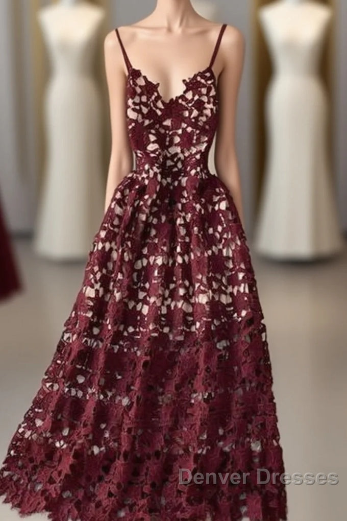 Stylish V Neck Lace Dress A Line Party Dress Long Prom Dress,Sexy Party Dress Main image