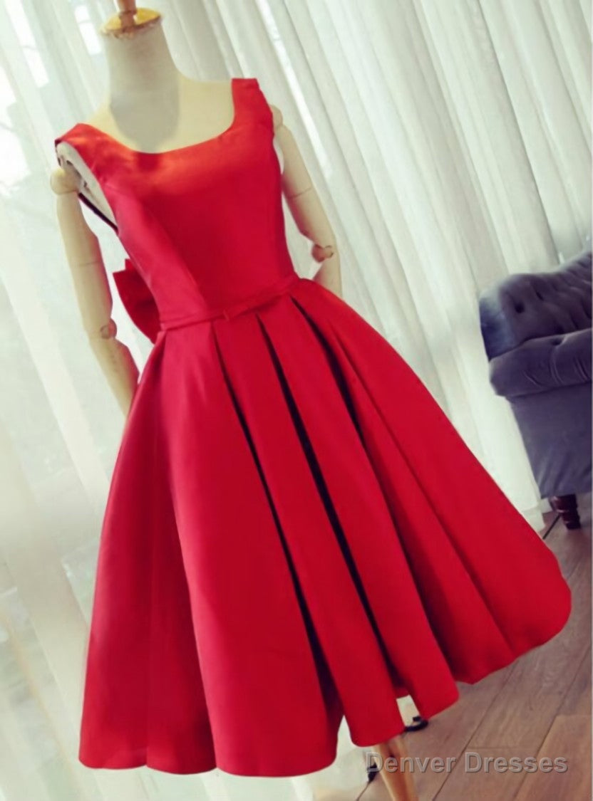 Summer Fashion Party Dress Knee Length Red Prom Dress A line Satin Graduation Dresses Main image