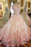 Sweet 16 Dress Pink Lace Floral Prom Dress Ball Gown Off The Shoulder Elegant Beaded Luxury Prom Gown