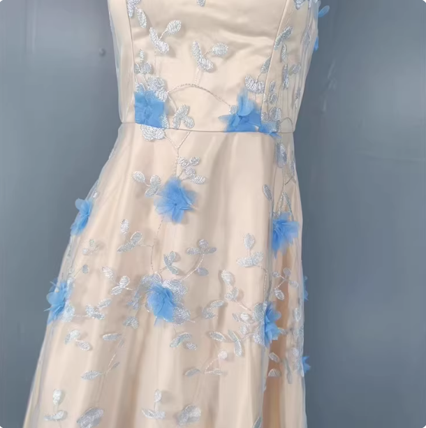 Sweet A-Line 3D Floral Embroidery Tulle Long Prom Dress Evening Dress