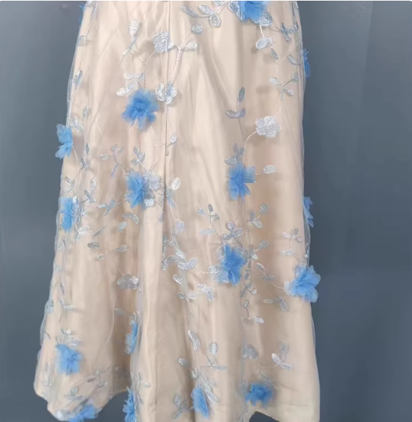 Sweet A-Line 3D Floral Embroidery Tulle Long Prom Dress Evening Dress