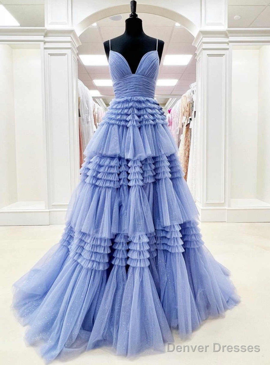 Sweet A Line Spaghetti Straps Layered Tulle Prom Dresses Main image