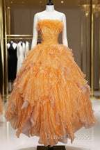 Sweet A-Line Strapless Tulle Long Ball Gown Evening Dress