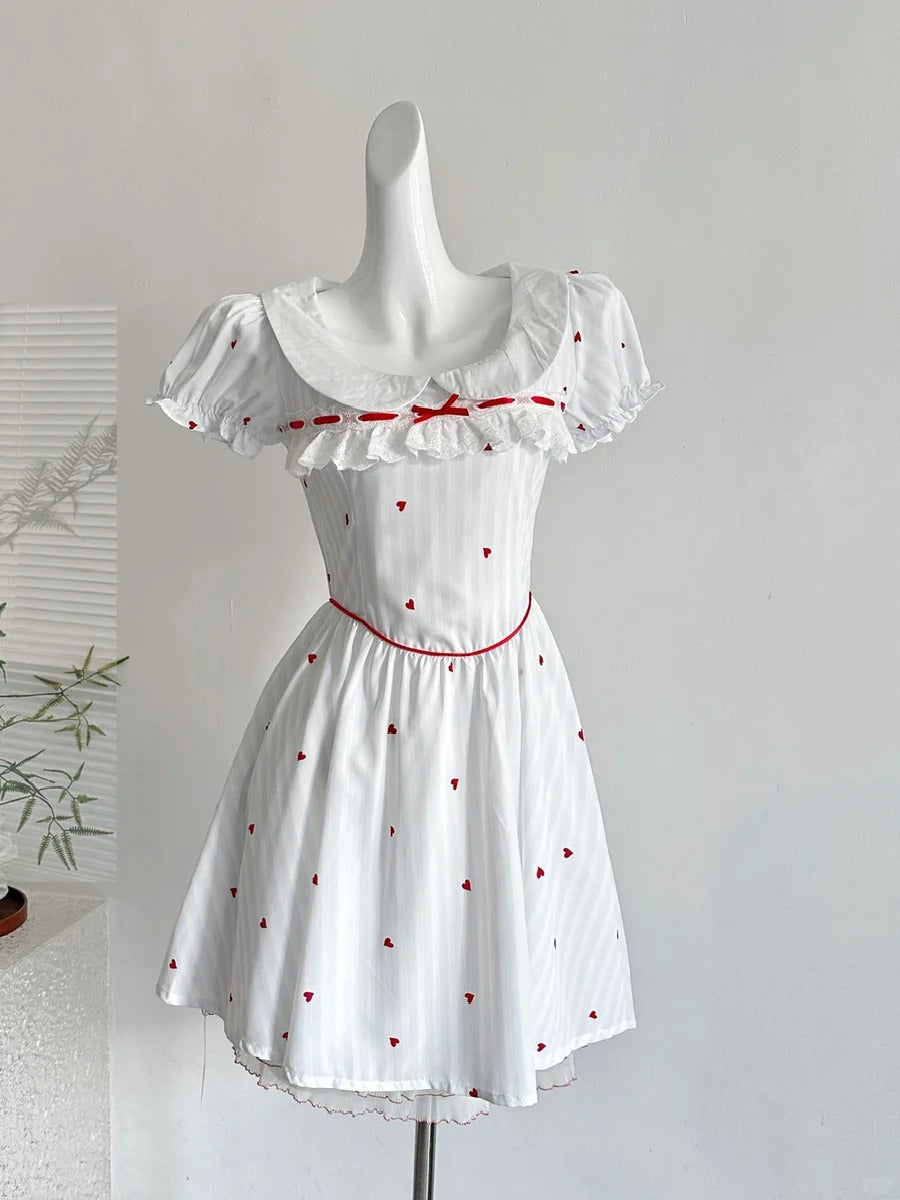 Sweet And Cute White Doll Collar Printed A-Line Short 16Th Birthday Homecoming Dress Secondary image