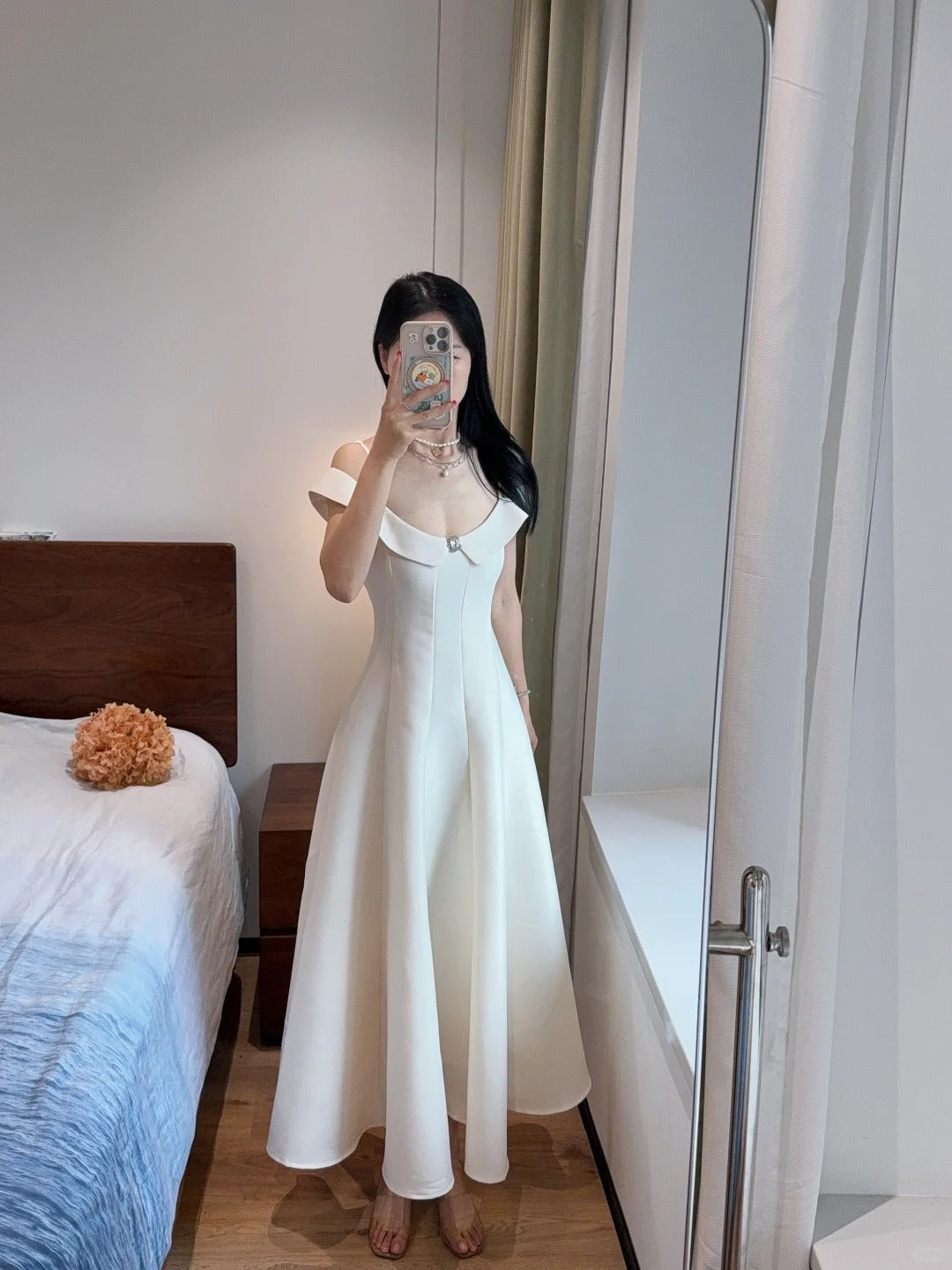 Sweet And Elegant Pink A-Line Off-Shoulder Satin Prom Dress Evening Dress