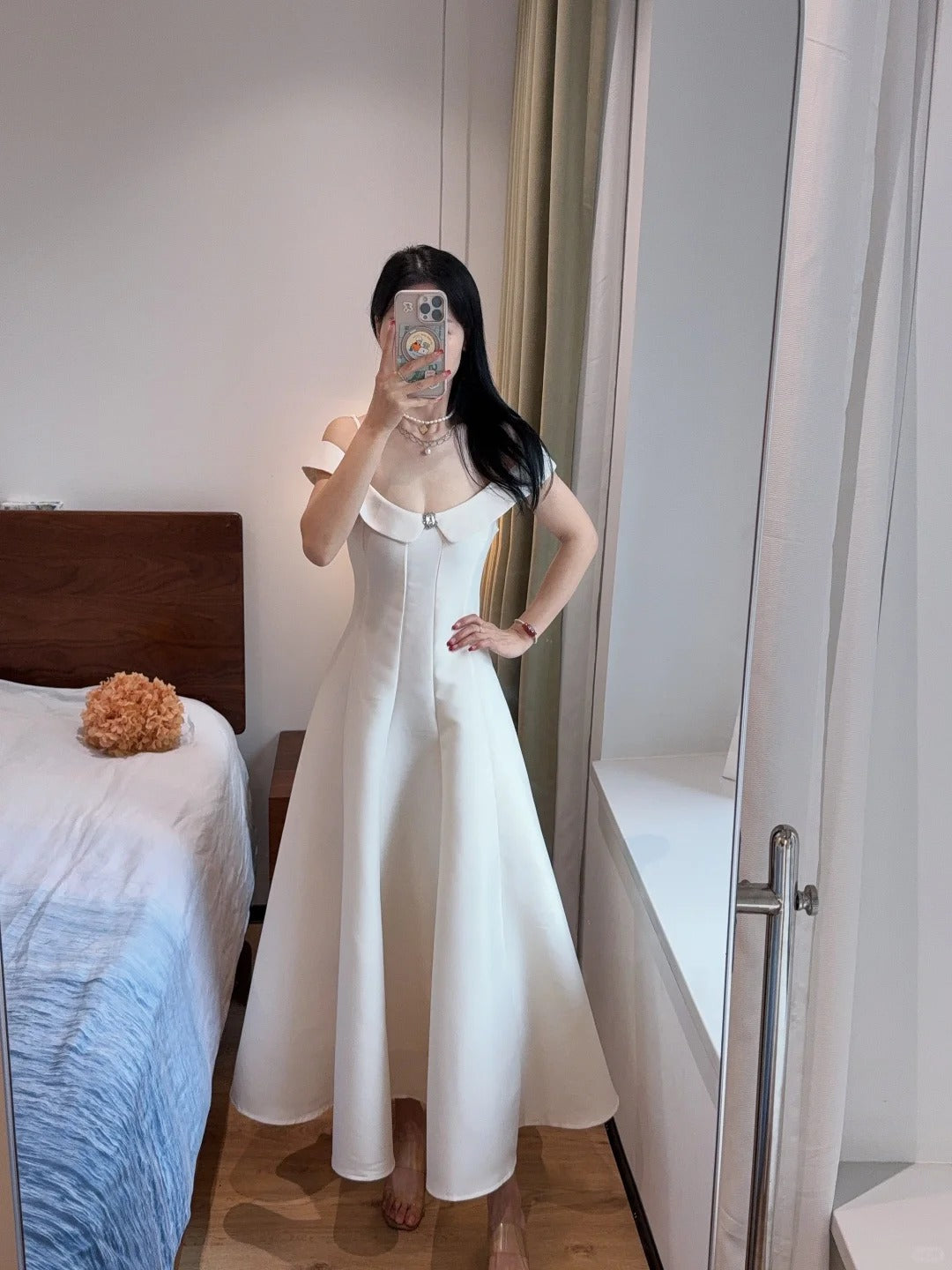 Sweet And Elegant Pink A-Line Off-Shoulder Satin Prom Dress Evening Dress