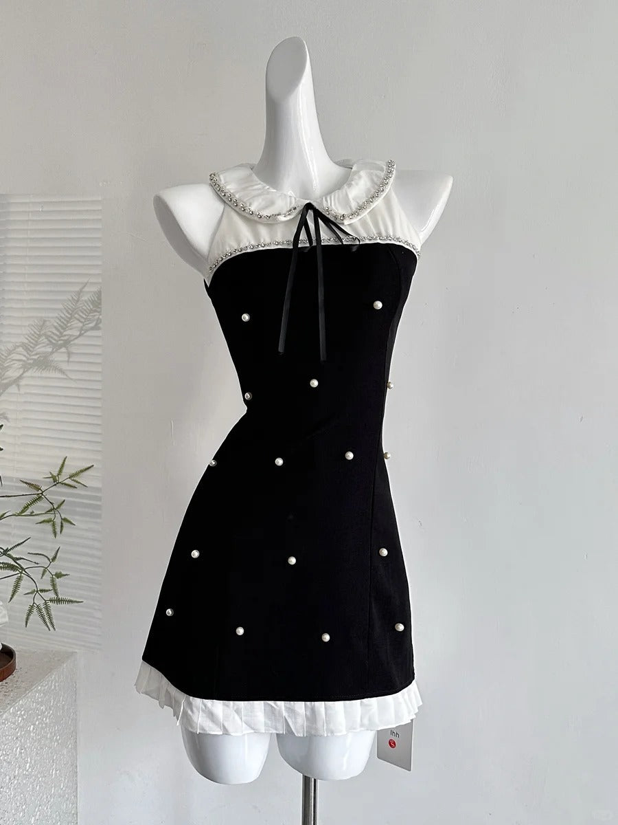Sweet Black Baby Doll Collar Pearl Satin A-Line 17Th Birthday Homecoming Dress Main image