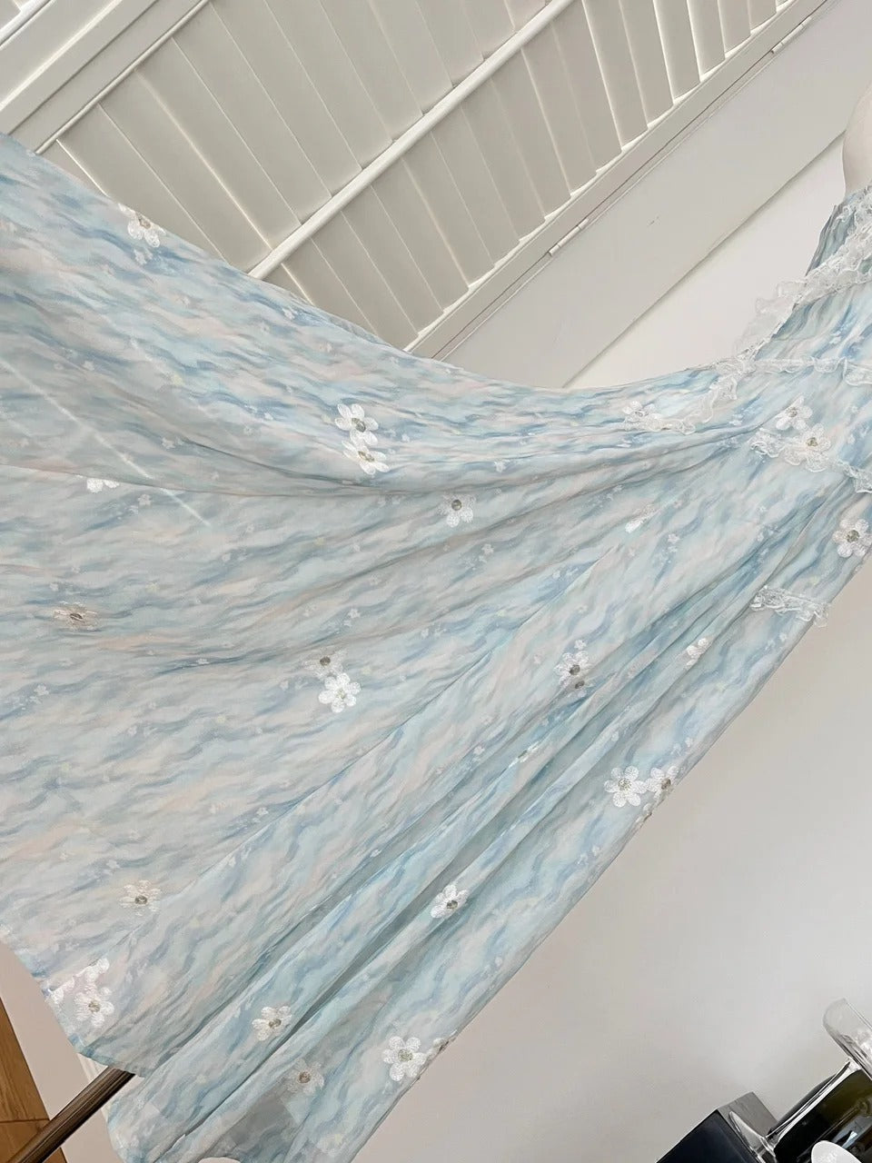 Sweet Blue And White Gradient A-Line Halter Neck Chiffon Long Prom Dress Evening Dress