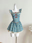 Sweet Blue And Yellow Plaid Waist Square Neck Short A-Line 15Th Birthday Homecoming Dress