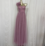 Sweet Blush Purple A-Line One-Shoulder 3D Floral Sequin Tulle Long Prom Dress Evening Dress
