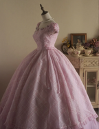 Sweet Court Light Pink Embroidered Floral Tulle Ball Gown Evening Dress Sweet 16 Dress