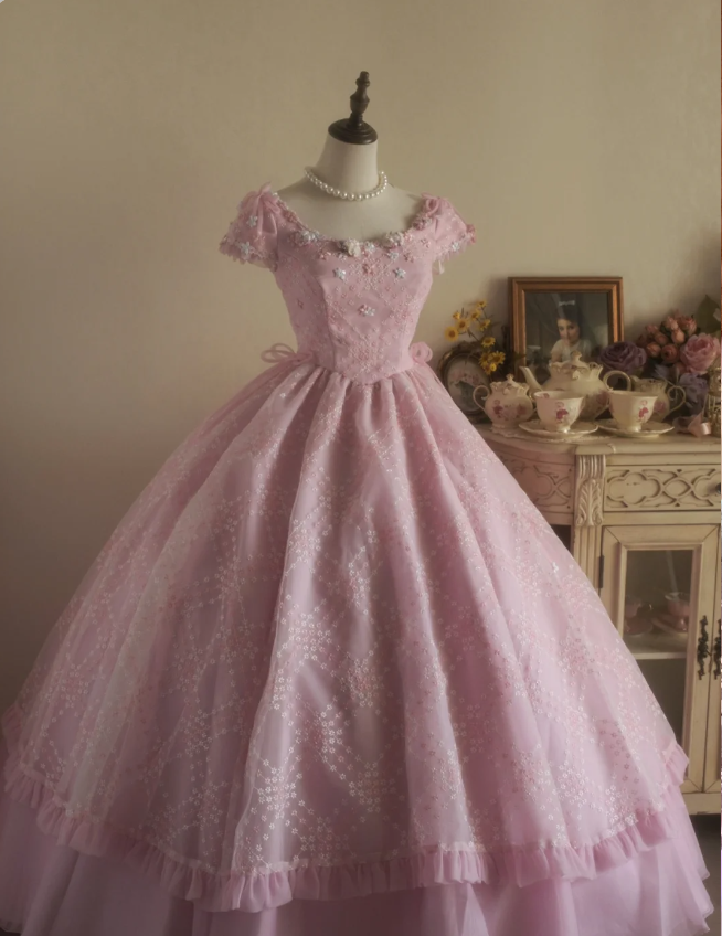 Sweet Court Light Pink Embroidered Floral Tulle Ball Gown Evening Dress Sweet 16 Dress Main image