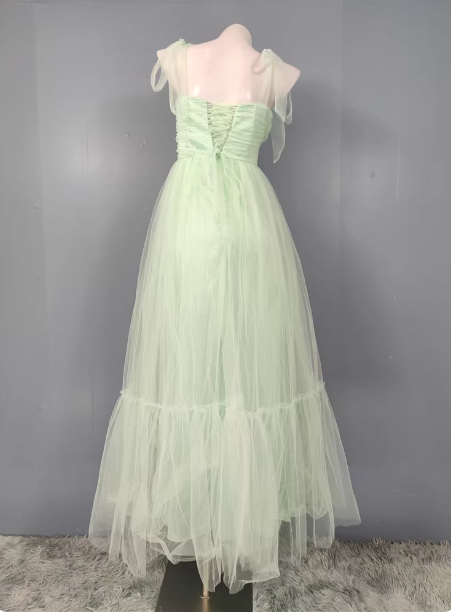 Sweet Green A Line Tulle Long Prom Dress Evening Dress Bridesmaid Dress