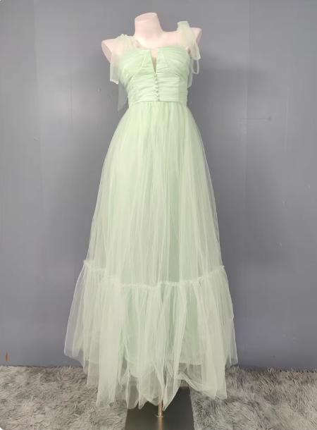 Sweet Green A Line Tulle Long Prom Dress Evening Dress Bridesmaid Dress