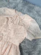 Sweet Light Apricot A-Line Floral Print Puff Sleeve Chiffon Prom Dress