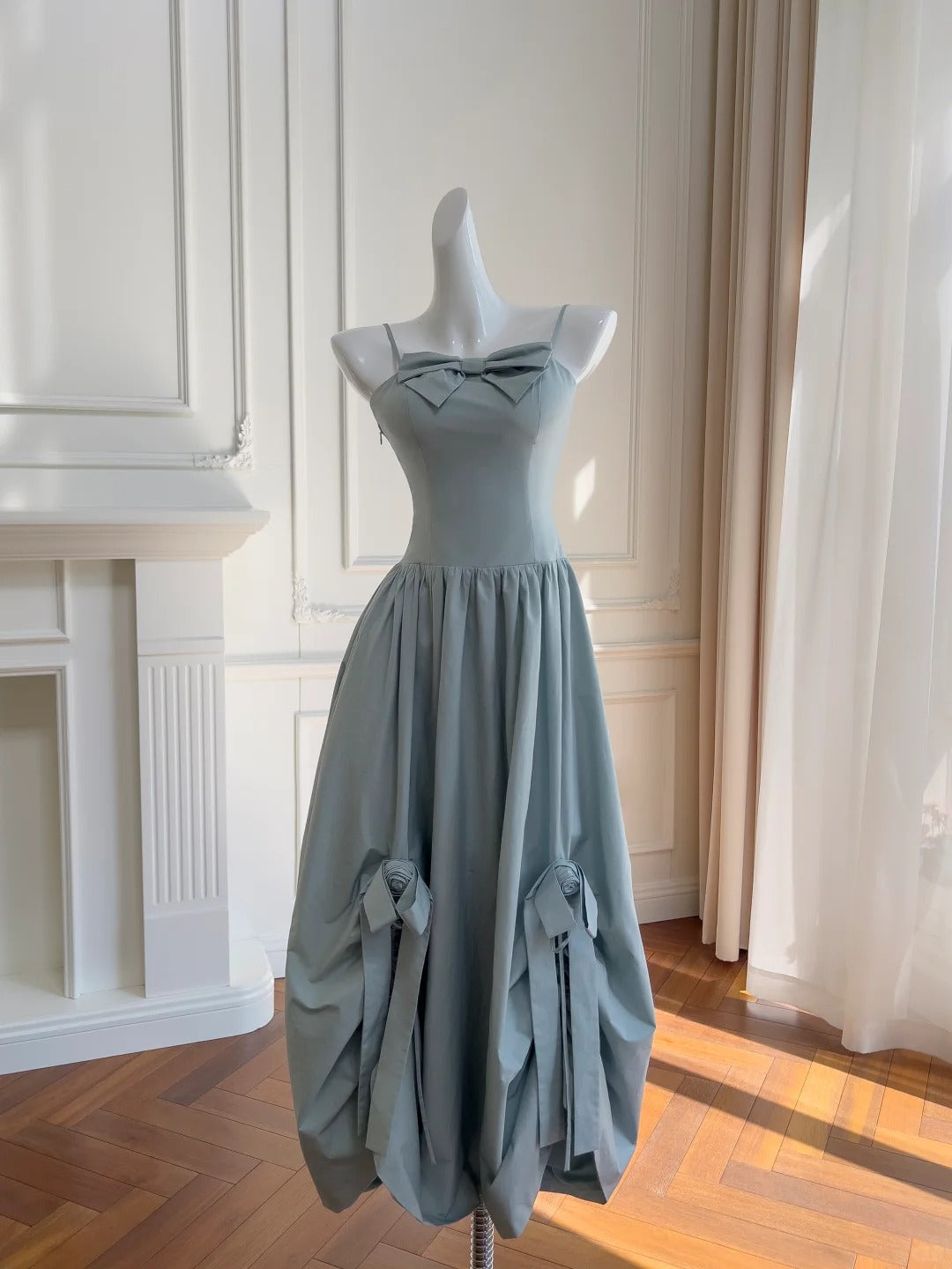 Sweet Light Blue Bud Strappy Bow Prom Dress Secondary image