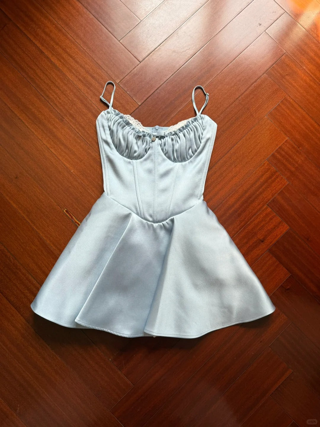 Sweet Light Blue Shoulder Strap Satin A-Line Mini Birthday Party Homecoming Dress Secondary image