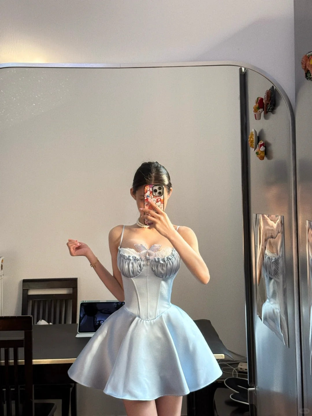 Sweet Light Blue Shoulder Strap Satin A-Line Mini Birthday Party Homecoming Dress