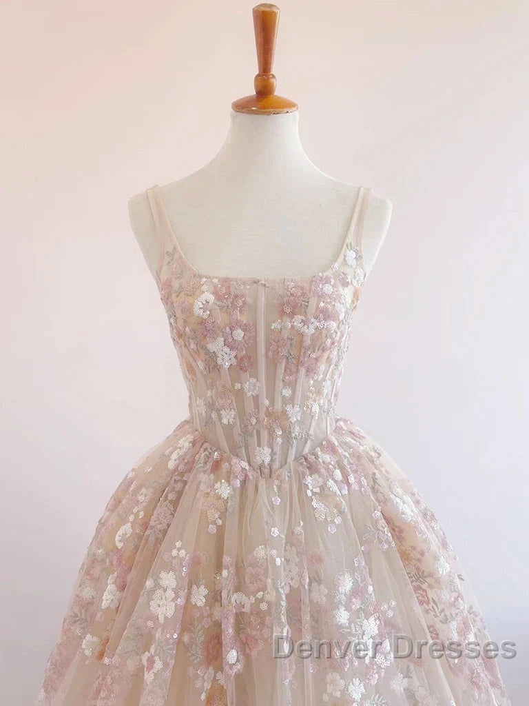 Sweet Light Champagne A-Line Tulle Sequin Applique Long Prom Dress Prom Dress Birthday Dress Secondary image