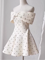 Sweet One-Shoulder Bow Satin Polka Dot Puffy Birthday Skirt Homecoming Dress