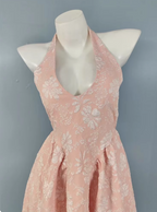 Sweet Pink A-Line Halter V-Neck Jacquard Prom Dress