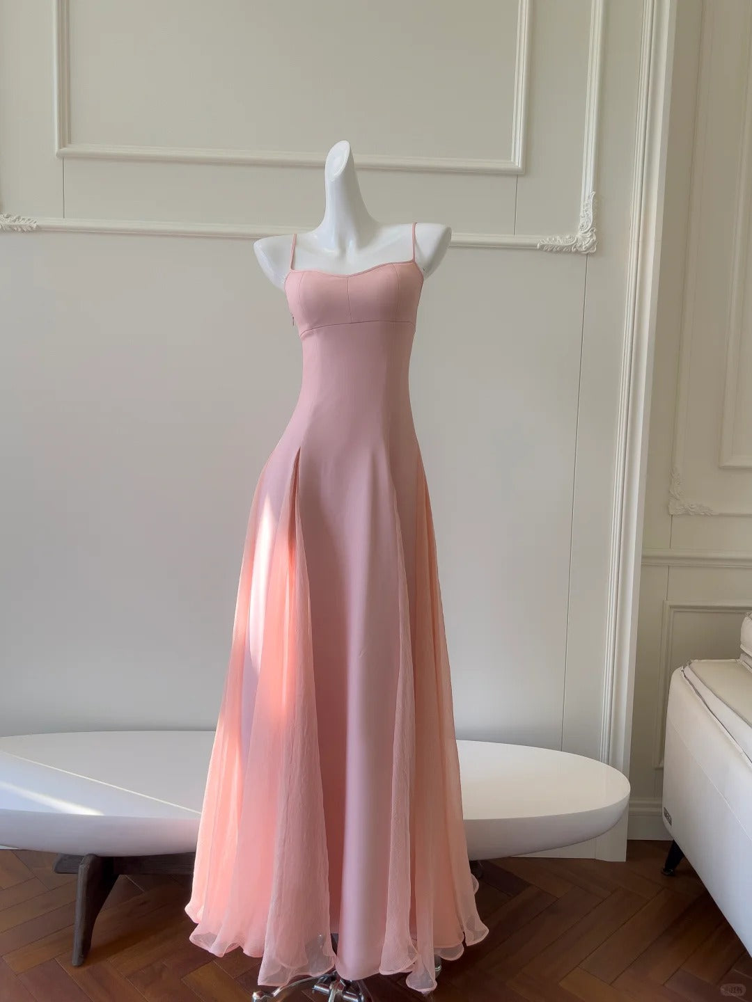 Sweet Pink A-Line Strap Chiffon Long Prom Dress Evening Dress