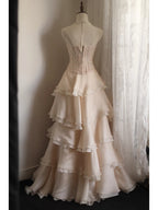 Sweet Pink A-Line Strapless Beaded Layered Chiffon Long Prom Dress Evening Dress