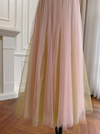 Sweet Pink A-Line Suspenders Sequined Tulle Long Prom Dress Evening Dress Bridesmaid Dress