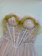 Sweet Pink A-Line Suspenders Sequined Tulle Long Prom Dress Evening Dress Bridesmaid Dress