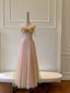 Sweet Pink A-Line Suspenders Sequined Tulle Long Prom Dress Evening Dress Bridesmaid Dress