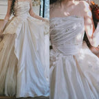 Sweet Pink A-Line Tulle Satin  Long Prom Dress Strapless Applique Wedding Dress