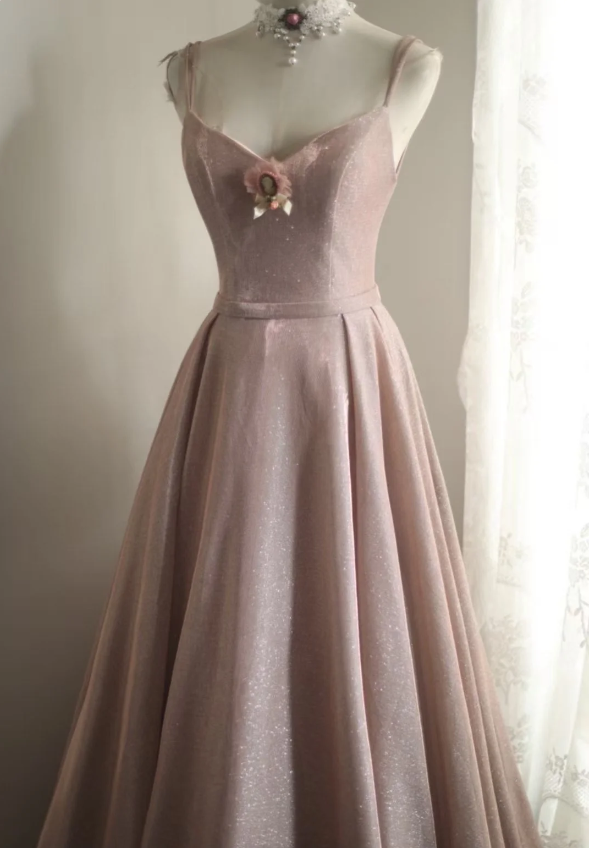 Sweet Pink A-Line V-Neck Sequined Long Prom Dress Evening Dress Bridesmaid Dress