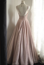 Sweet Pink A-Line V-Neck Sequined Long Prom Dress Evening Dress Bridesmaid Dress