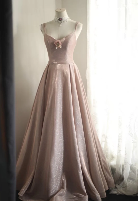 Sweet Pink A-Line V-Neck Sequined Long Prom Dress Evening Dress Bridesmaid Dress