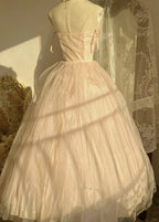 Sweet Pink Halter Neck Tulle Long Ball Gown Evening Dress