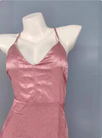 Sweet Pink Mermaid Cross-Ribbon Embroidered Satin Slit Long Prom Dress Evening Dress