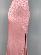 Sweet Pink Mermaid Cross-Ribbon Embroidered Satin Slit Long Prom Dress Evening Dress