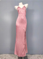 Sweet Pink Mermaid Cross-Ribbon Embroidered Satin Slit Long Prom Dress Evening Dress